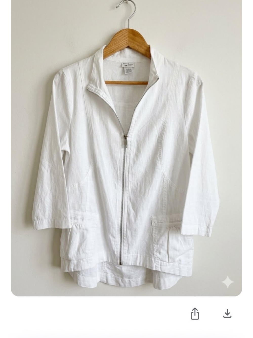 XCVI White Zip-Front Three-Quarter Sleeve Utility Jacket